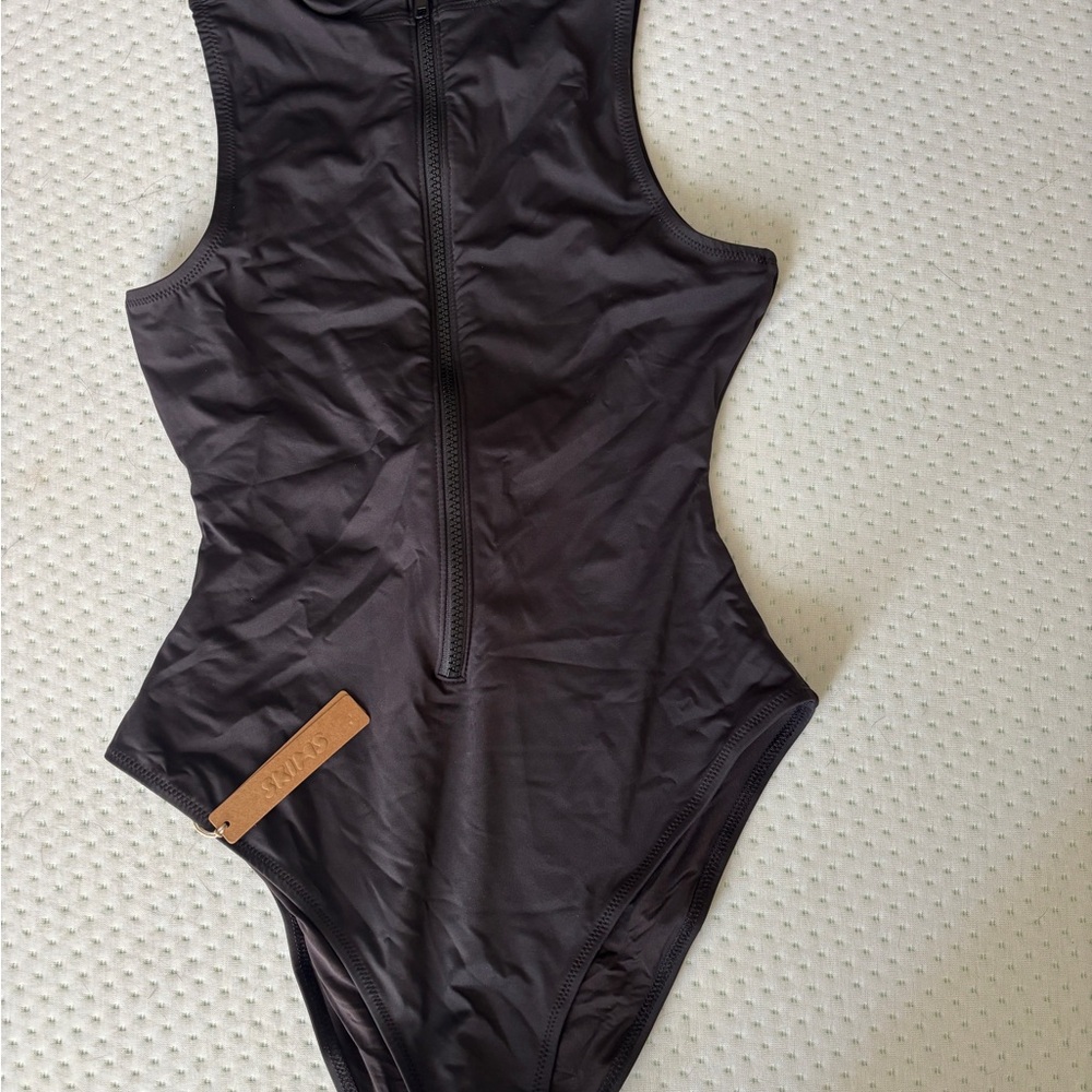 SKIMS Onyx Sleeveless Zip Swim One Piece